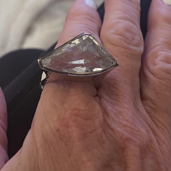 Deb Guyot faceted quartz ring in hammered sterling, big and bold size 12 - Picture 3 of 16